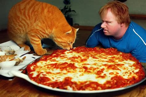 Large Overweight Orange Cat Eating Lasagna By Roger Stable Diffusion