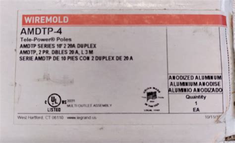 WIREMOLD AMDTP 4 Tele Power Pole 2 5 16 Aluminum 10 L 2 20A Duplex