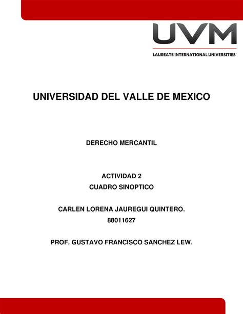 A2 CLJQ Actividad 2 Cuadro Sinoptico Derecho Mercantil Uvm