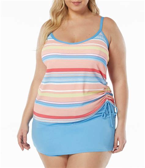 Beach House Plus Size Parade Striped Print Bridget Shirred Underwire Tankini Swim Top And Paloma