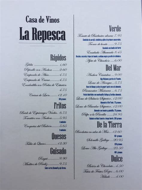 Carta Del Restaurante Casa Del Maridajes La Repesca Chinch N