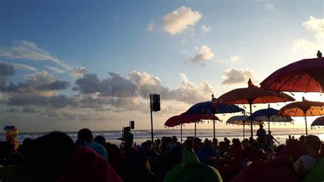 Crowd People In Sunset Bali Beach Indonesia Editorial Stock Photo