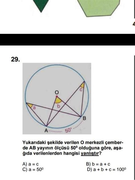 b a B 50 Yukarıdaki şekilde verilen O merkezli çember de AB yayının