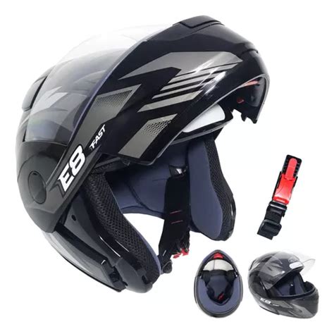 Capacete Moto Ebf Articulado E Fast Preto Prata Tamanho Frete Gr Tis