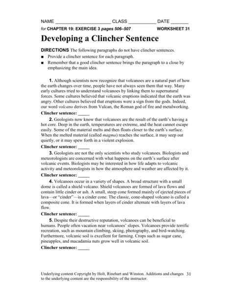 Developing a Clincher Sentence