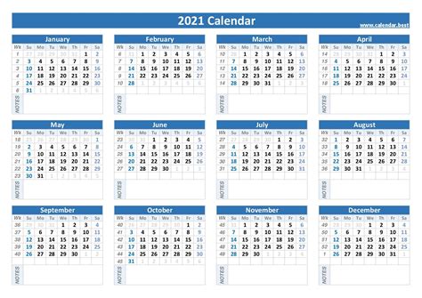 Free Printable 2021 Monthly Calendar With Week Numbers Images And