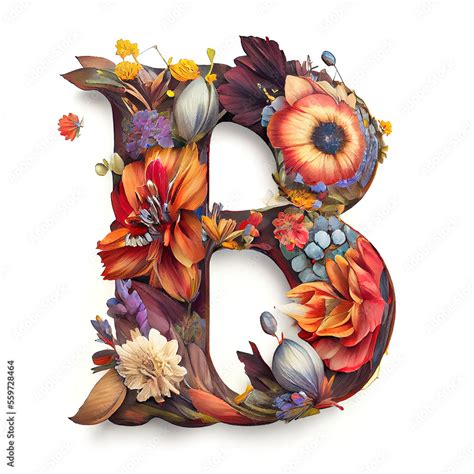 Colorful Alphabet Capital Letter B Made With Flowers Ink Painting Worksheets Library