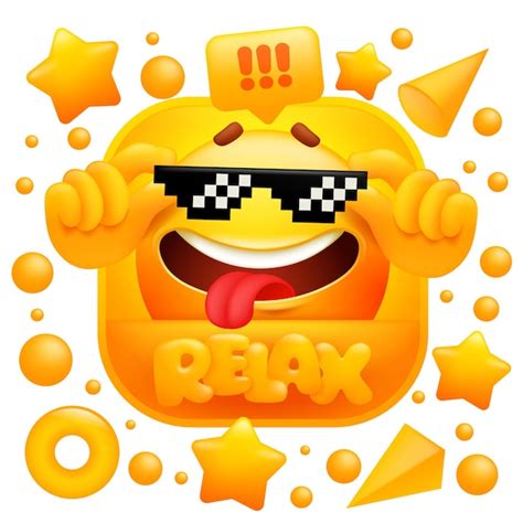 Premium Vector Relax Web Sticker Yellow Emoji Character With Glasses