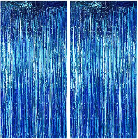 Toniful 2 Pack Blue Foil Fringe Curtains Tinsel Metallic Streamer