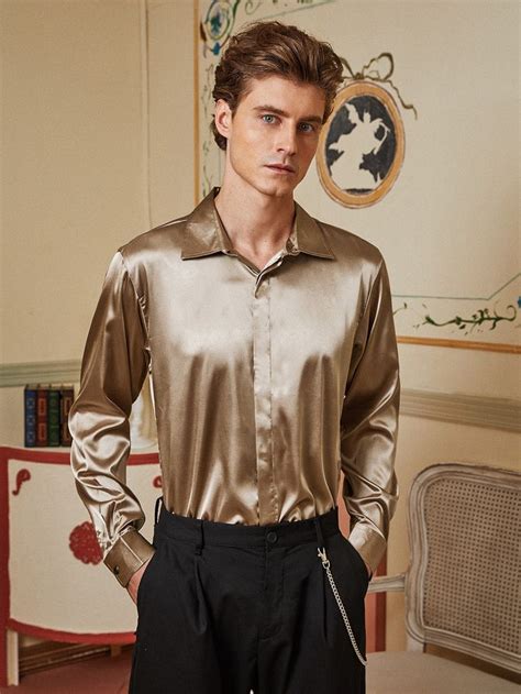 Men Satin Hidden Button Shirt Check Out This Men Satin Hidden Button