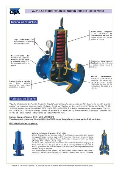 VÃlvulas reductoras de acciÃ³n directa COMEVAL