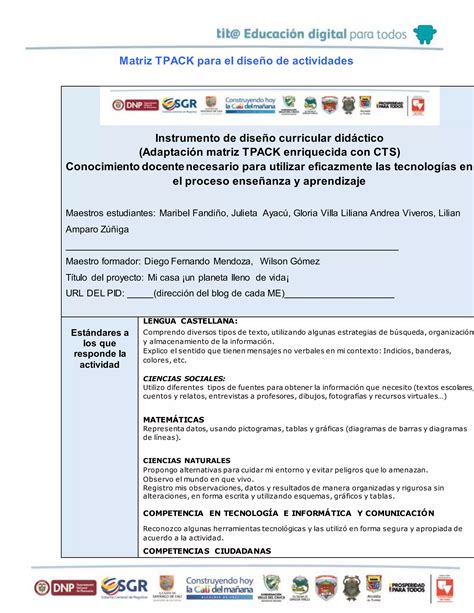 Matriz Tpack Para El Dise O De Actividades Pdf