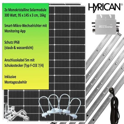 Hyrican Solaranlage Balkonkraftwerk WVC600 600Watt 2x Solarpanel 300W