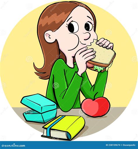 Girl Eats A Sandwich At School Stock Illustration Illustration Of