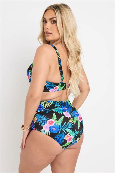 Yours Plus Size Black Tropical Floral Print Underwired Bikini Top Yours Clothing