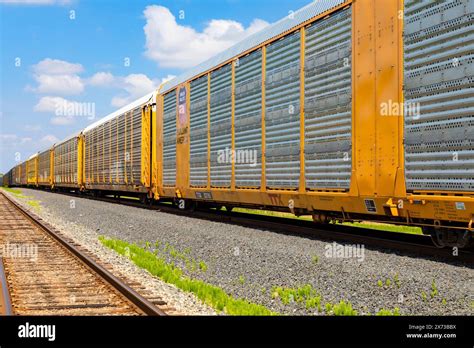 enclosed auto rack train railcar  carrying automobile vehicles stock