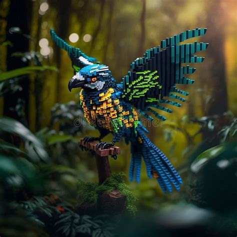 A Lego Bird With A Colorful Pattern That Says The Word Parrot On It