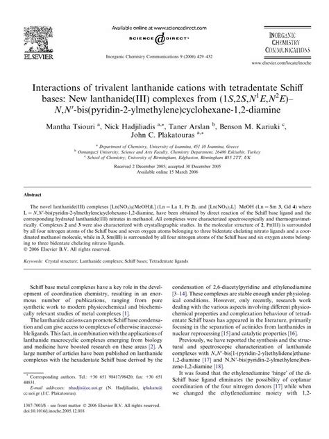 PDF Interactions Of Trivalent Lanthanide Cations With Tetradentate