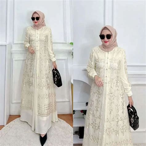 Jual Gamis Terbaru Sabrina Dress Bl Bahan Ceruty Babydol Mix Brukat M L