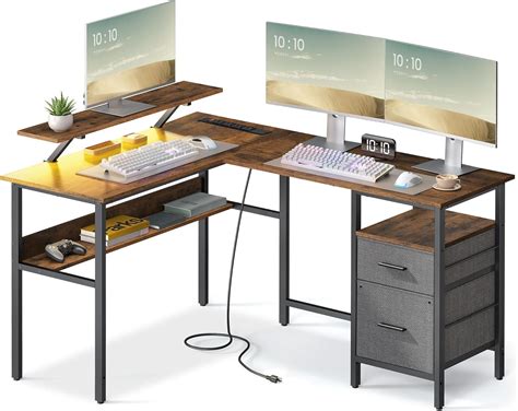 Amazon VASAGLE L Shaped Desk With Power Outlets Computer Desk