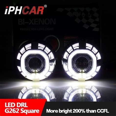 Iphcar Double Angel Eyes Projector Lens 2 5inch Crystal LED DRL Halo