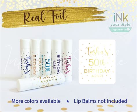 12 Personalized Real Foil Birthday Lip Balm Labels Party Favor Labels