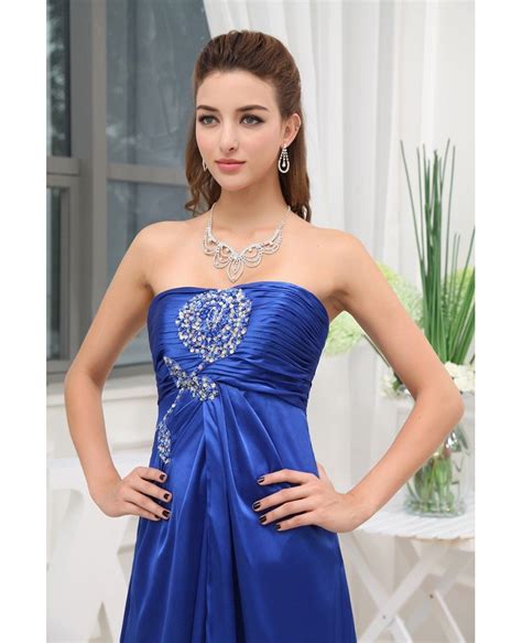 A Line Strapless Floor Length Satin Evening Dress With Beading OP3372