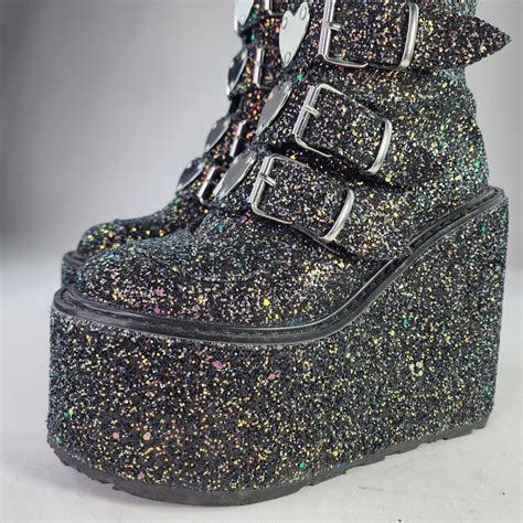 DEMONIA SWING 230G Cyber Glitter Platform Boots US 9 Gem