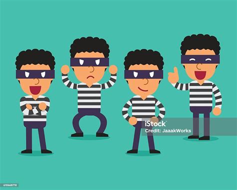 Karakter Pencuri Kartun Berpose Ilustrasi Stok Unduh Gambar Sekarang
