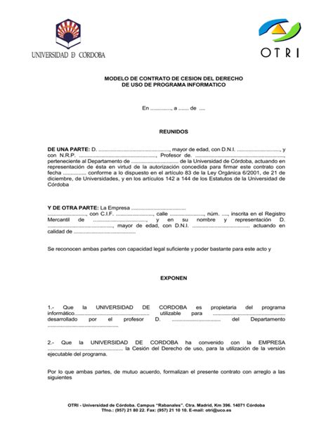 Modelo De Contrato De Cesion Del Derecho