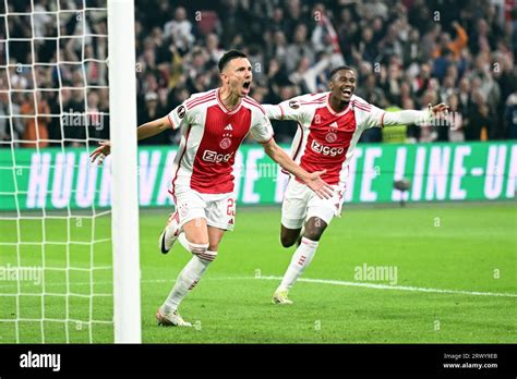 Amsterdam Steven Berghuis Of Ajax Celebrates The During The Uefa