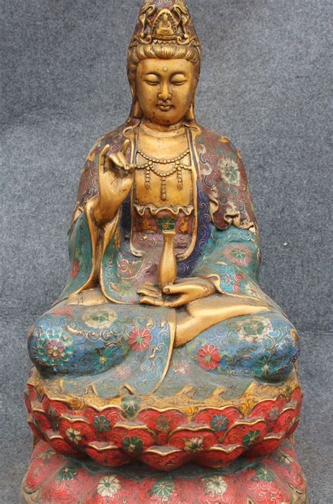 Freies Verschiffen Chinesische Cloisonn Gold Gild Kwan Yin Guan