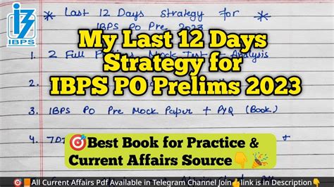 My Last Days Strategy For Ibps Po Pre Best Book Current