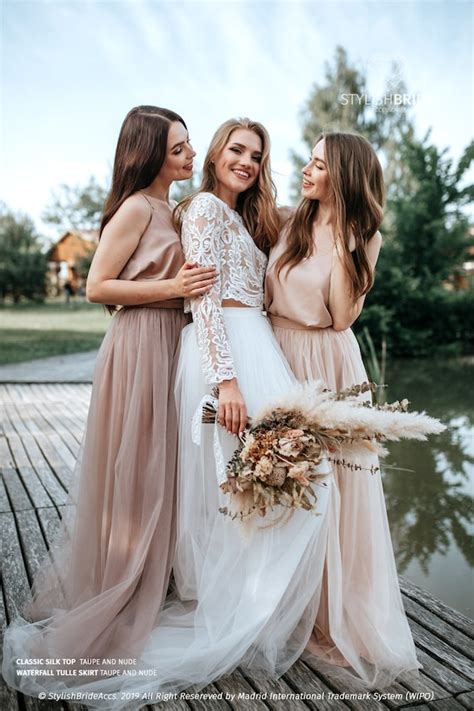 Nude Taupe Bridesmaids Separates Silk Classic Cami Top And Etsy