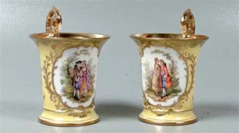 Pair Old Or Antique Richard Klemm Dresden Porcelain Cups Hand