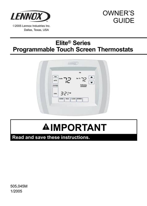 Lennox Elite Touchscreen Thermostat Manual