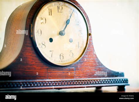 Old Wooden Mantel Clock On A Mantelpiece At 13 05h Mahon Menorca