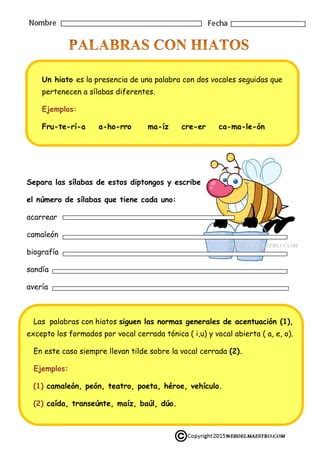 Hiato ejercicios de ortografía PDF