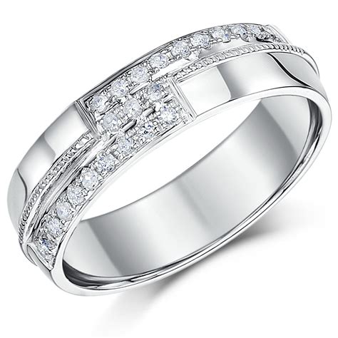 6mm Mens 9 Carat White Gold Diamond Set Wedding Ring Band 9ct White Gold At Elma Uk Jewellery