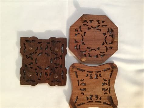 Wooden Carved Trivet Hot Plates Lot Of Floral Motif Wood Vintage Unused Etsy