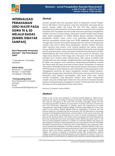 PDF INTERNALISASI PEMAHAMAN ZERO WASTE PADA SISWA TK SD MELALUI