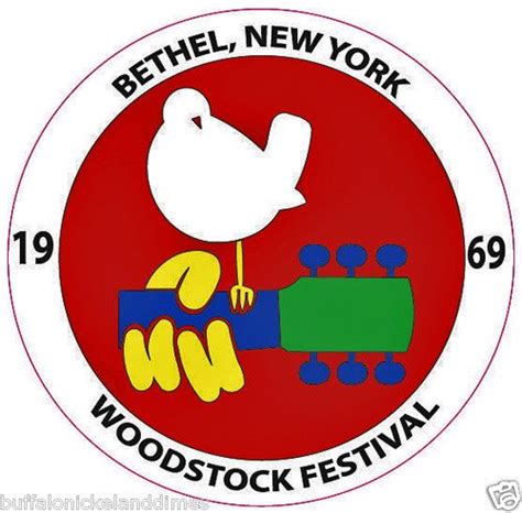 Woodstock Festival 1969 Round Bumper Sticker Dove Guitar Car Decal Logo