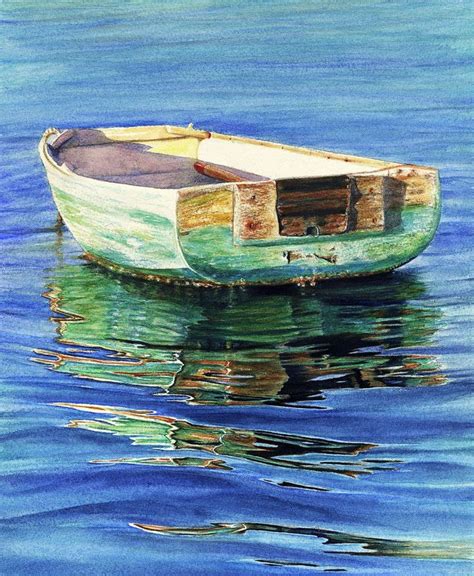 Original Art Row Boat Sentimental Journey Water Paint Art Boat Painting Boat Art