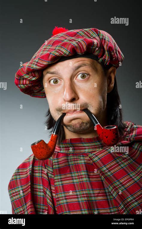 Funny Scotsman With Smoking Pipe Stock Photo Alamy