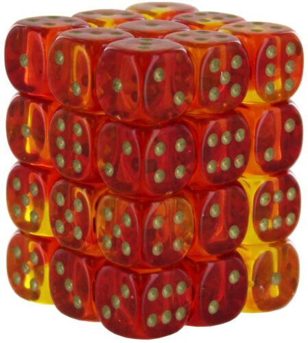 Chessex Gemini Translucent Red Yellow Gold 12mm D6 Dice Block Ebay