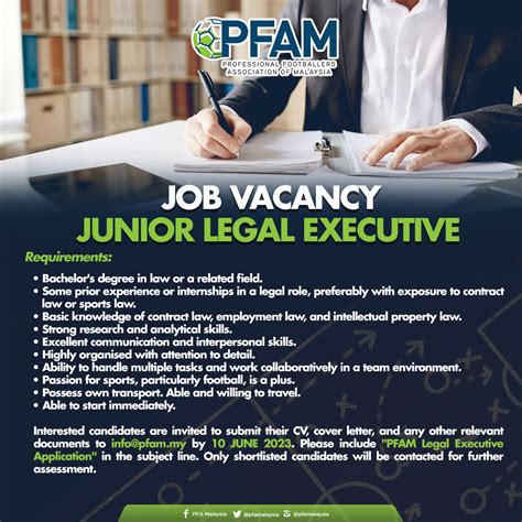 JOB VACANCY | JUNIOR LEGAL EXECUTIVE - PFAM