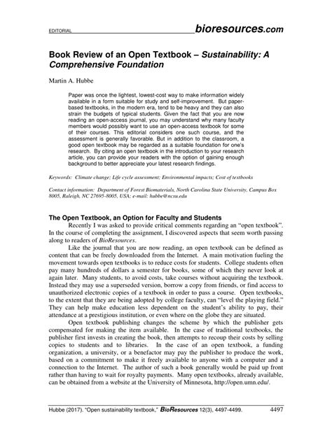 Pdf Book Review Of An Open Textbook Sustainability A Comprehensive