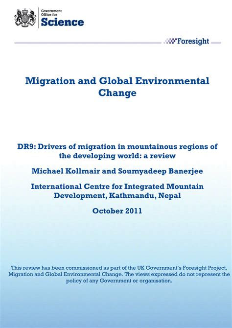 (PDF) Drivers of Migration in Mountainous Regions of the Developing World: A review