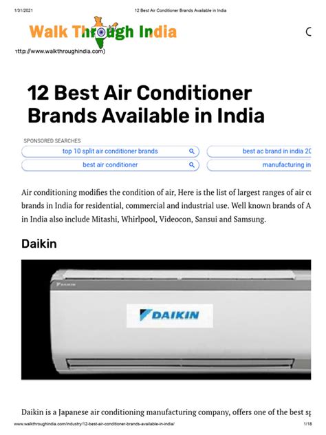 12 Best Air Conditioner Brands Available In India Pdf Air