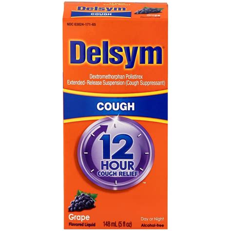 Delsym Adult 12 hour Cough Relief Medicine, Powerful Cough Relief for ...